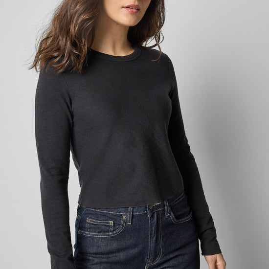 Long Sleeve Bias Cut Crewneck in color Black Image A1
