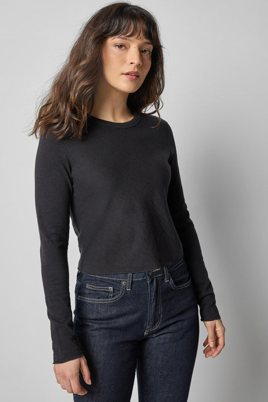 Long Sleeve Bias Cut Crewneck in color Black Image A1