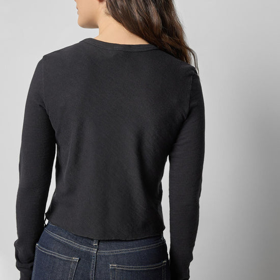 Long Sleeve Bias Cut Crewneck in color Black Image A2