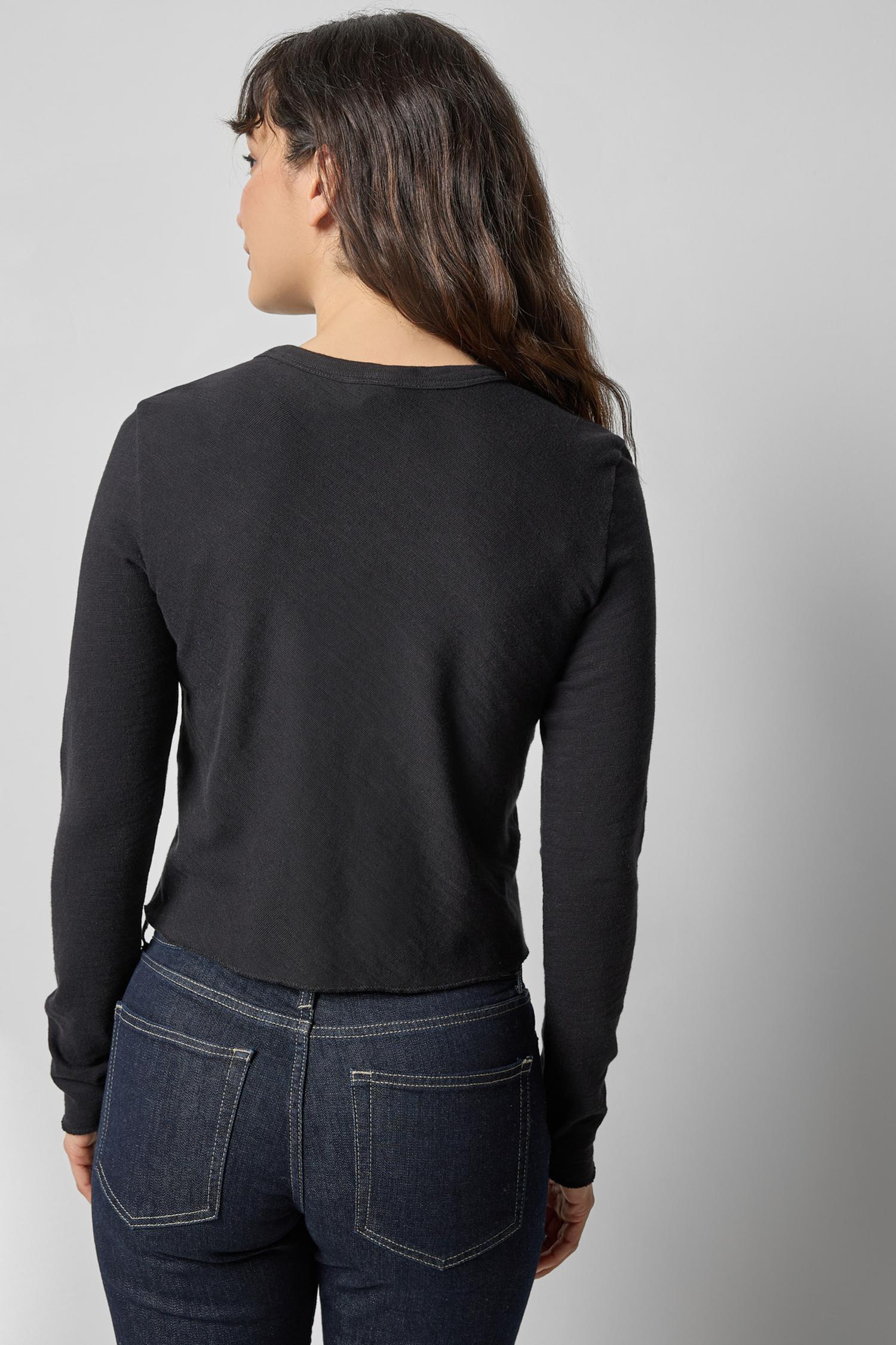 Long Sleeve Bias Cut Crewneck in color Black Image A2