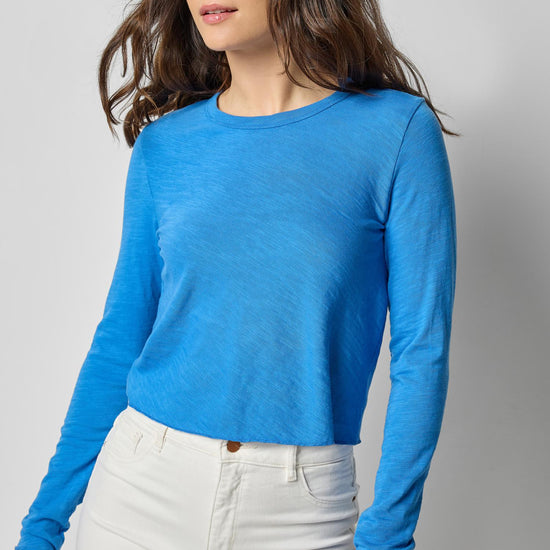 Long Sleeve Bias Cut Crewneck in color Lapis Image A1