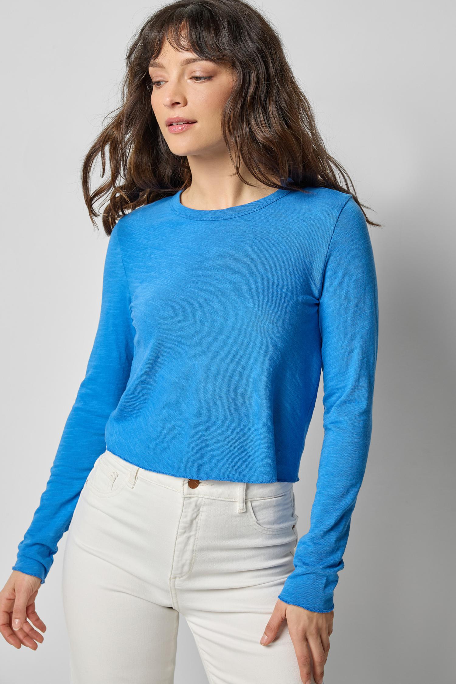 Long Sleeve Bias Cut Crewneck in color Lapis Image A1