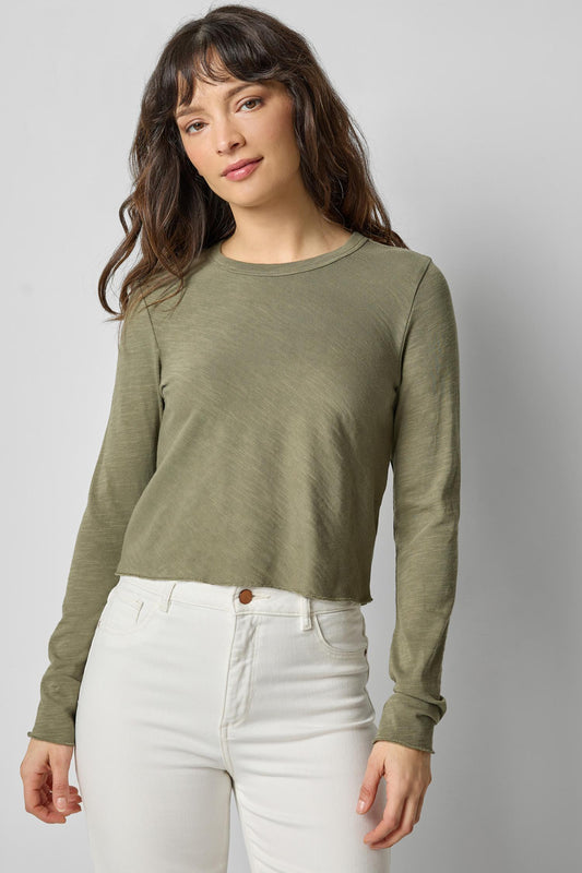 Long Sleeve Bias Cut Crewneck in color Matcha Image A1