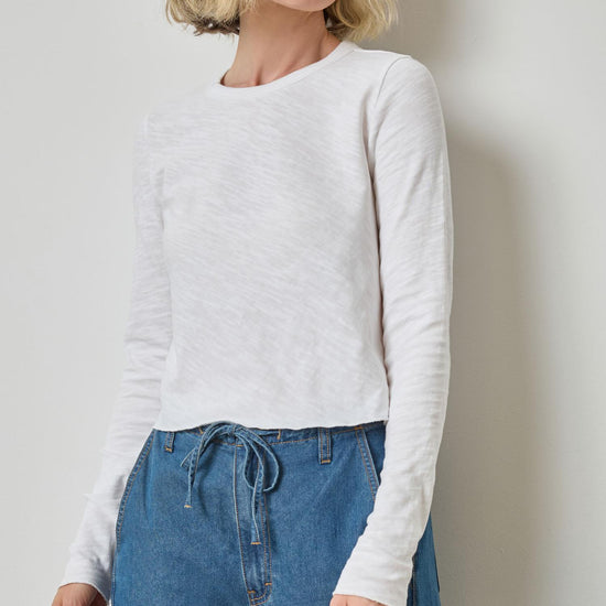 Long Sleeve Bias Cut Crewneck in color White Image A1