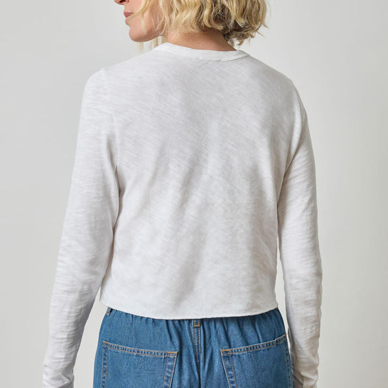 Long Sleeve Bias Cut Crewneck in color White Image A2