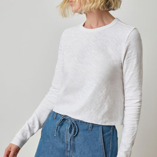 Long Sleeve Bias Cut Crewneck in color White Image A3