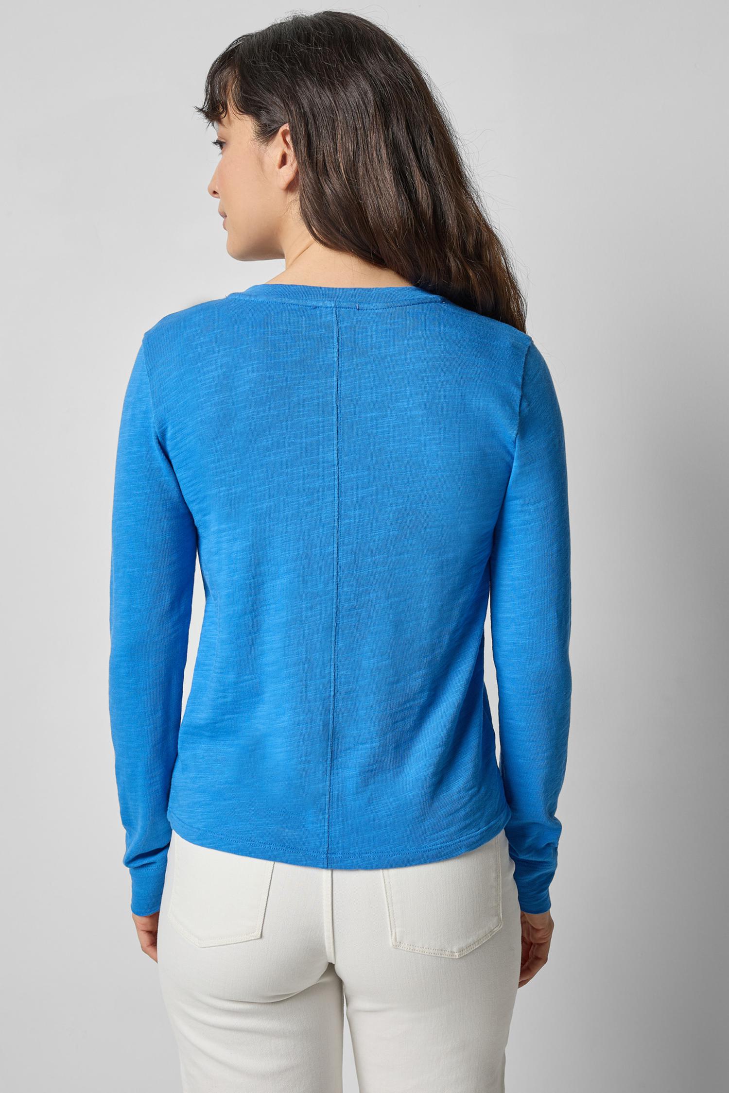 Long Sleeve Self Trim V-Neck Womens Top Lapis A2