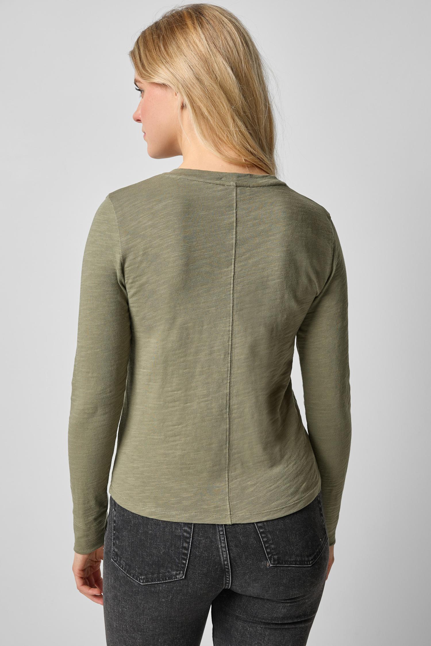 Long Sleeve Self Trim V-Neck Womens Top Matcha A2