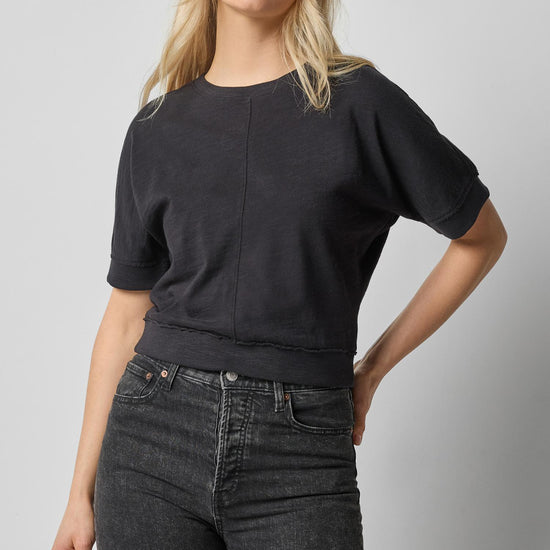 Rib Trim Short Sleeve in color Black Image A1