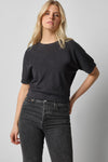 Rib Trim Short Sleeve Womens Top Black A1