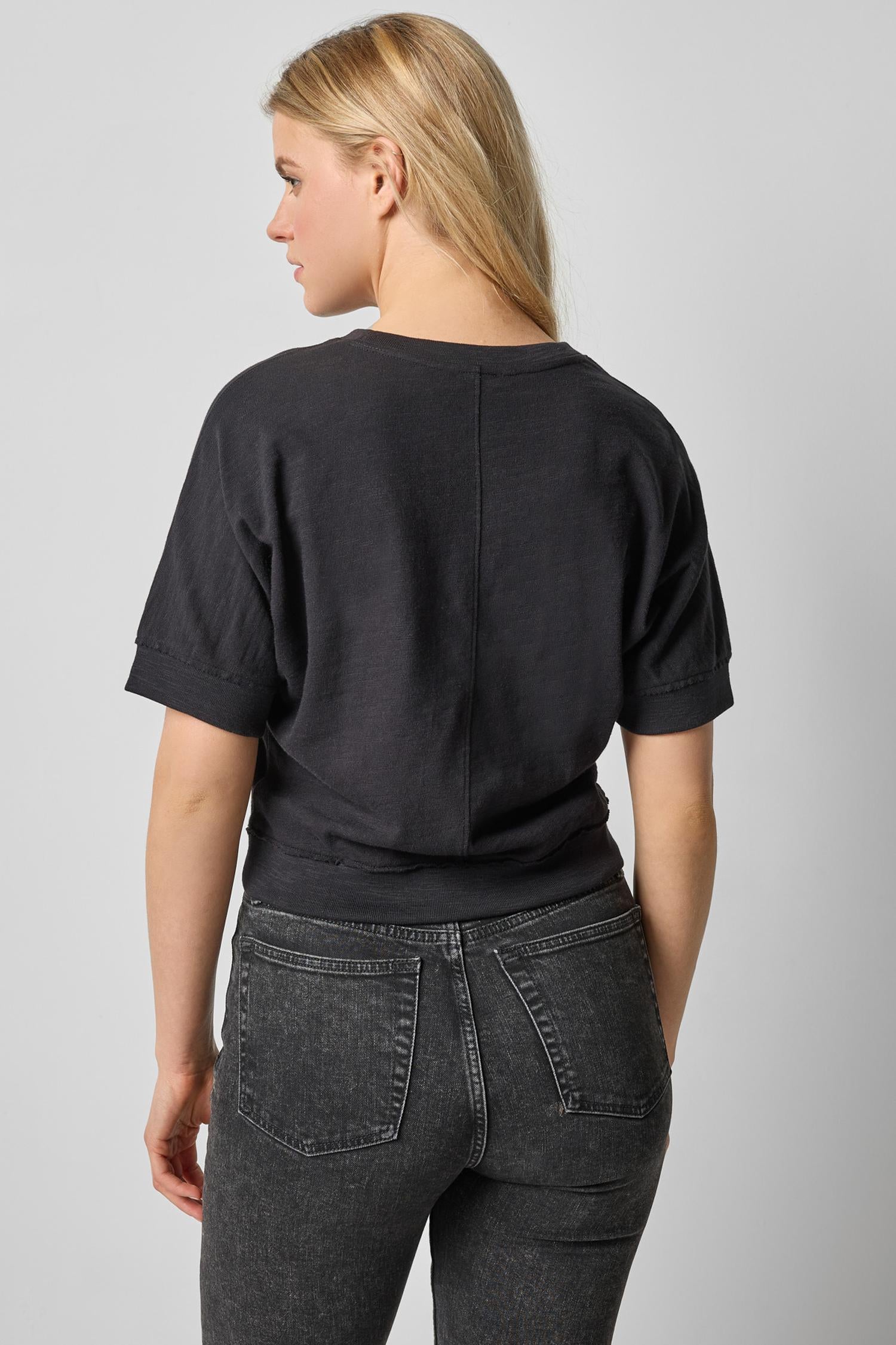 Rib Trim Short Sleeve in color Black Image A2