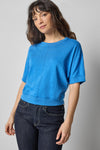 Rib Trim Short Sleeve Womens Top Lapis A1