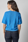 Rib Trim Short Sleeve Womens Top Lapis A2