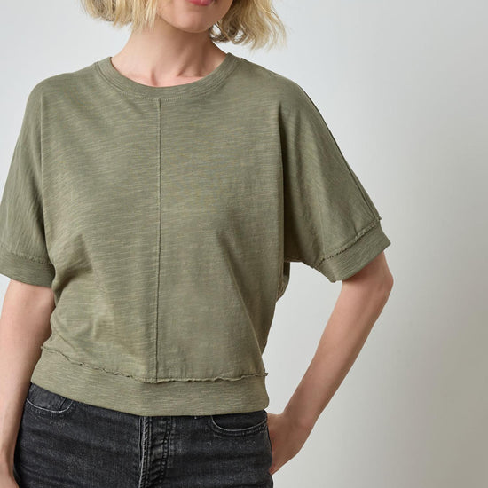 Rib Trim Short Sleeve in color Matcha Image A1