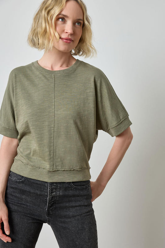 Rib Trim Short Sleeve in color Matcha Image A1