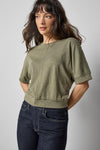 Rib Trim Short Sleeve Womens Top Matcha A3