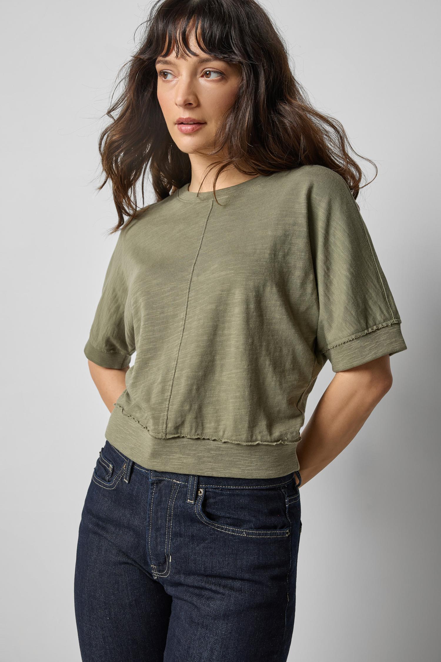 Rib Trim Short Sleeve in color Matcha Image A3