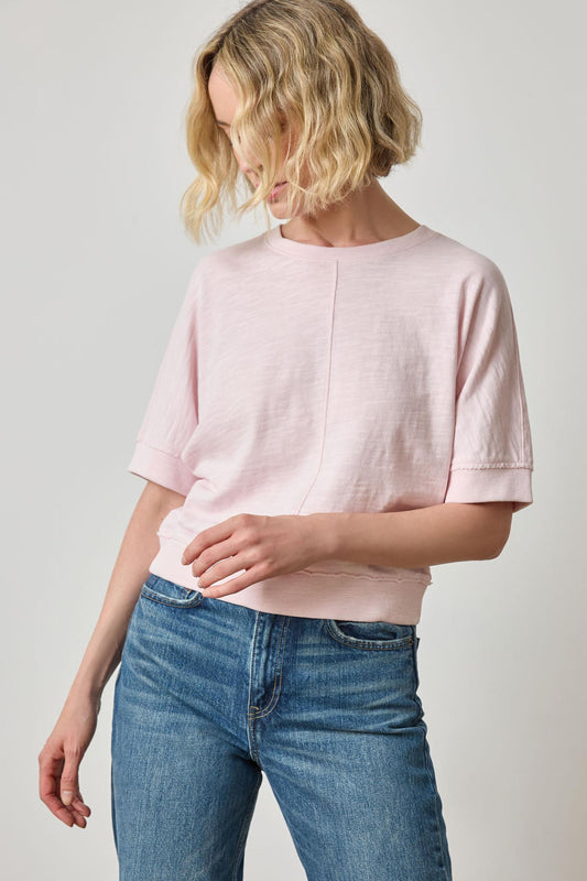 Rib Trim Short Sleeve in color Petal Image A1