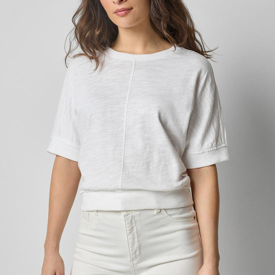 Rib Trim Short Sleeve in color White Image A1