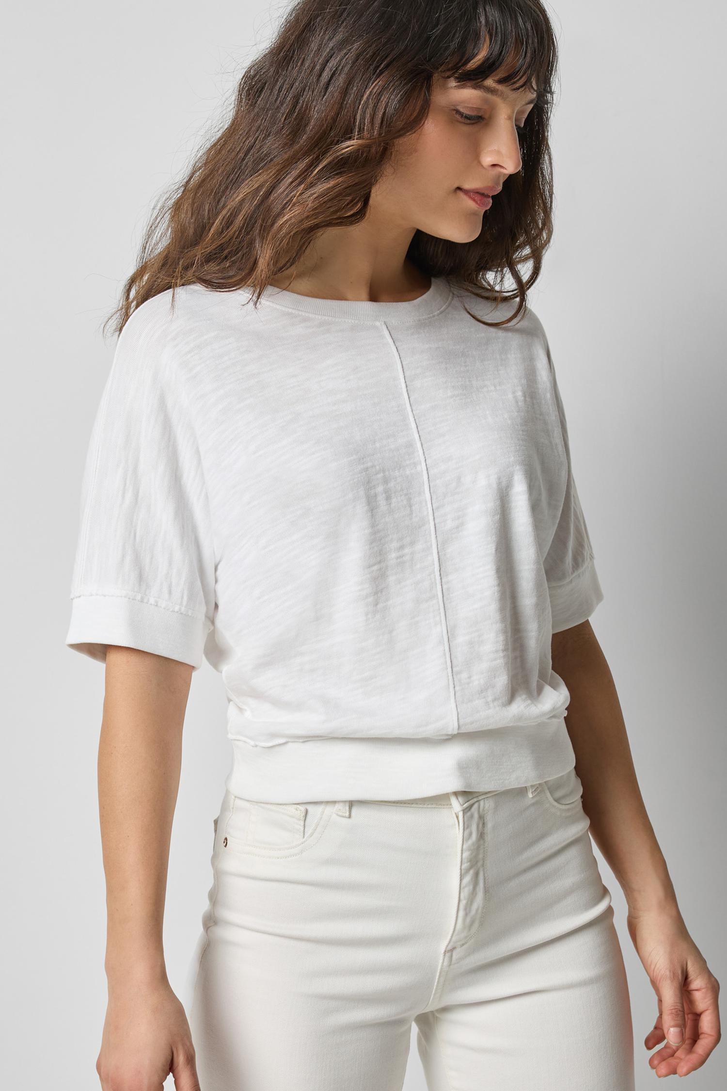 Rib Trim Short Sleeve in color White Image A3