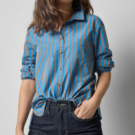 Striped Button Down Shirt in color Cocoa/Lapis Stripe Image A1