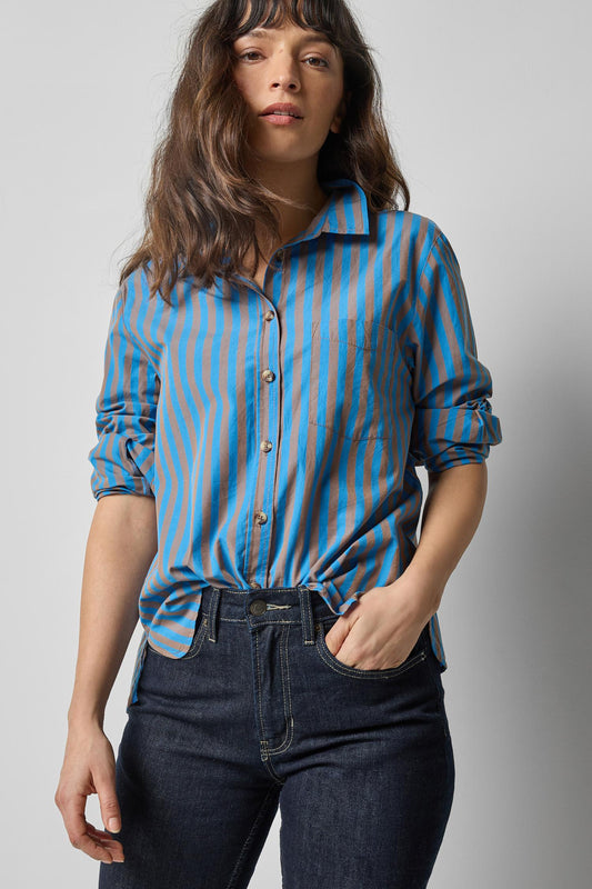 Striped Button Down Shirt in color Cocoa/Lapis Stripe Image A1