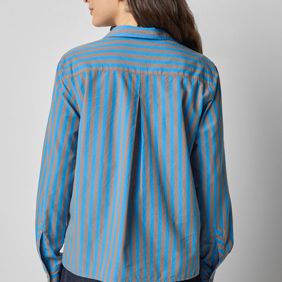 Striped Button Down Shirt in color Cocoa/Lapis Stripe Image A2