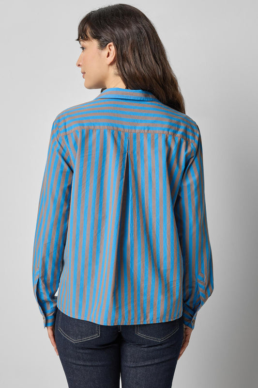 Striped Button Down Shirt in color Cocoa/Lapis Stripe Image A2
