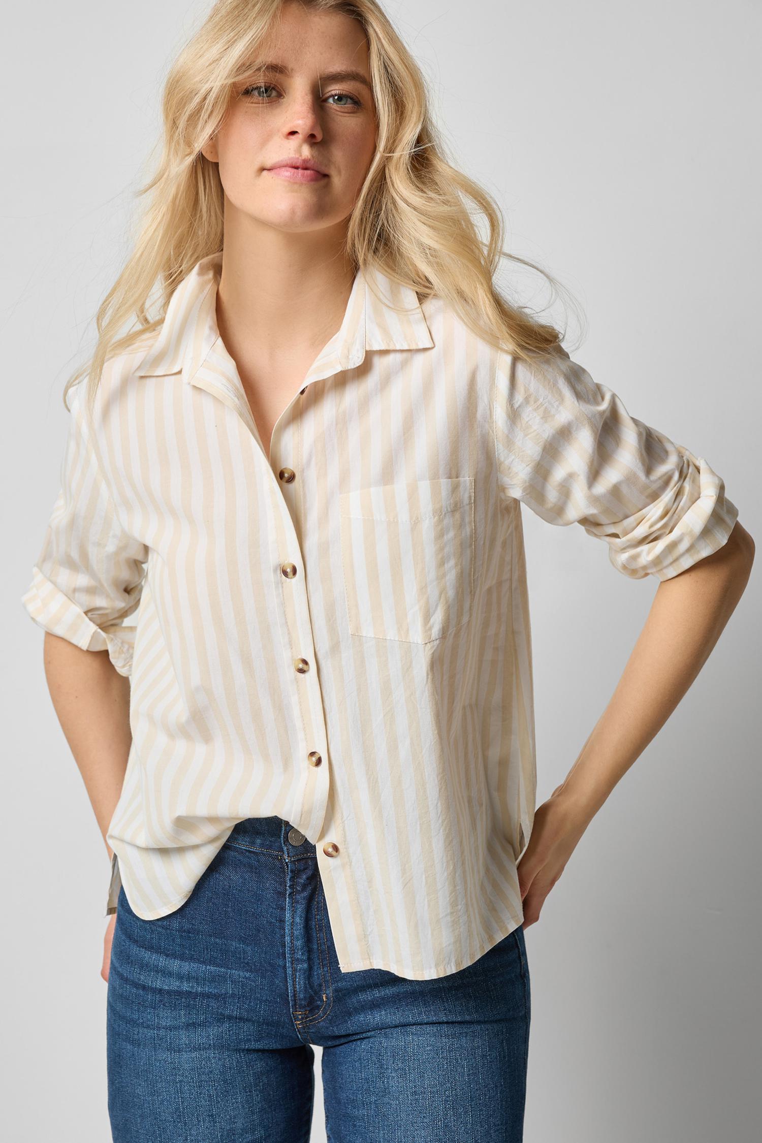 Striped Button Down Shirt in color Ivory/White Stripe Image A1