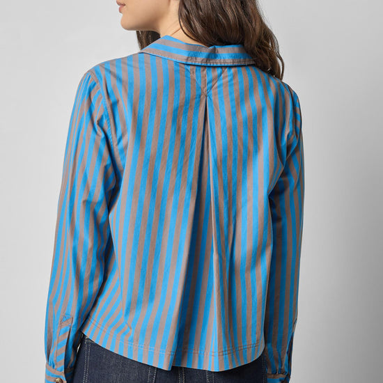 Striped Split Neck Collared Shirt in color Cocoa/Lapis Stripe Image A2