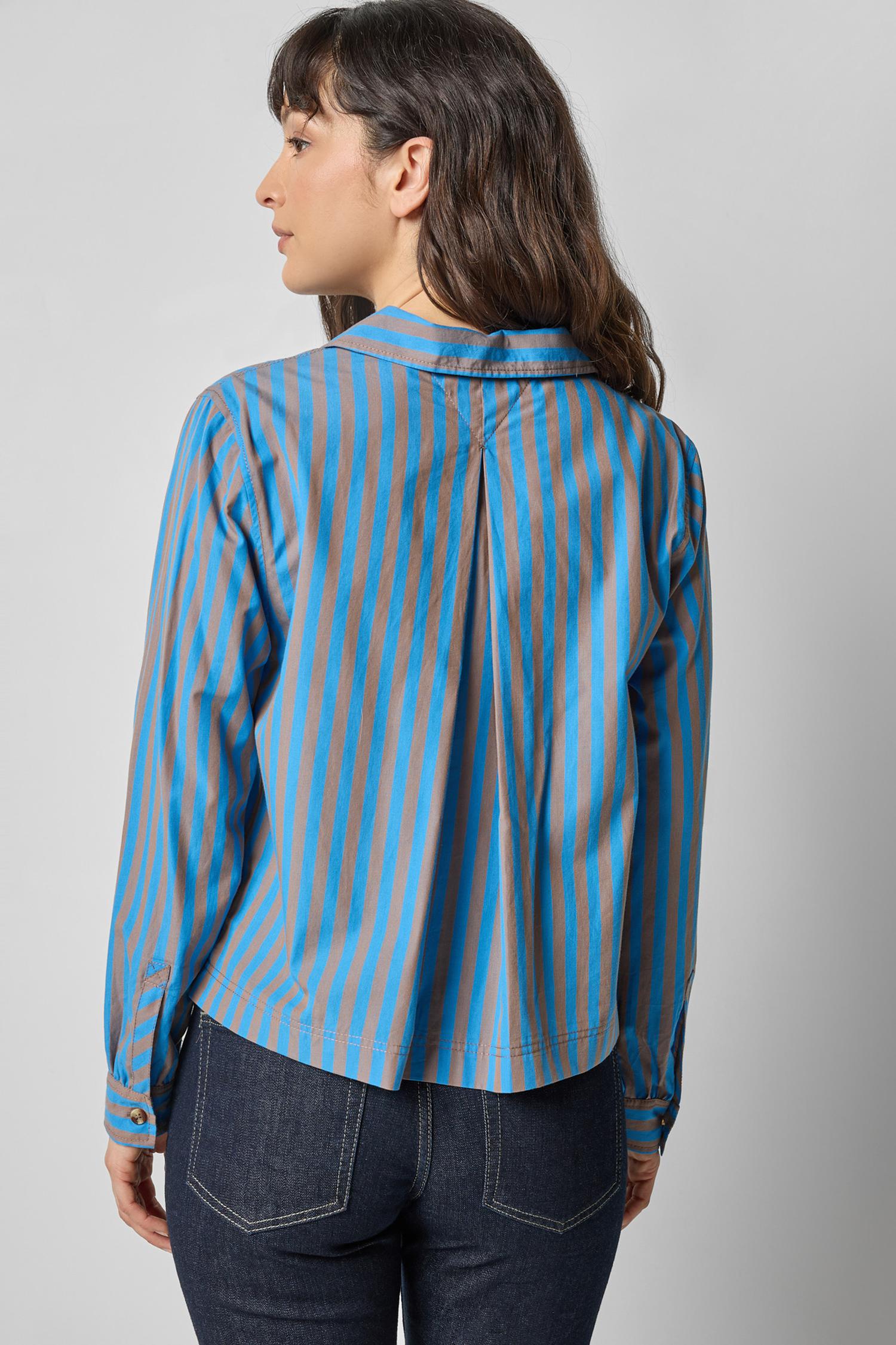 Striped Split Neck Collared Shirt in color Cocoa/Lapis Stripe Image A2