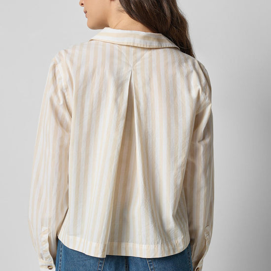Striped Split Neck Collared Shirt in color Ivory/White Stripe Image A2