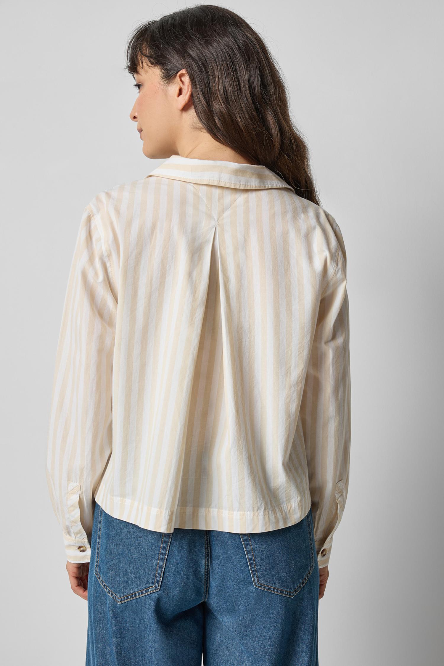 Striped Split Neck Collared Shirt in color Ivory/White Stripe Image A2