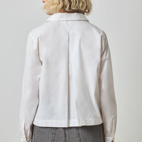 Striped Split Neck Collared Shirt in color White Image A2