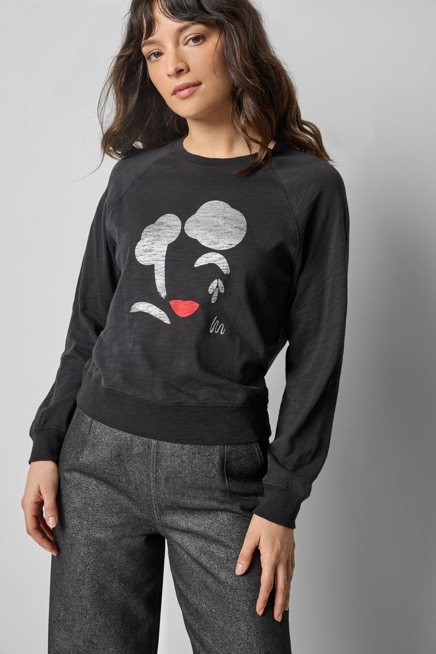 Raglan Sleeve Graphic Tee Womens Top Black Graphic A1