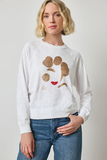 Raglan Sleeve Graphic Tee Womens Top White Graphic A1