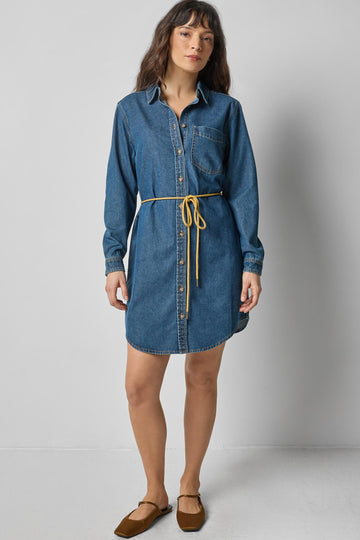 Button Down Shirt Dress Womens Dress Blue Denim A0