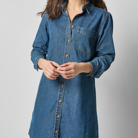 Button Down Shirt Dress in color Blue Denim Image A1