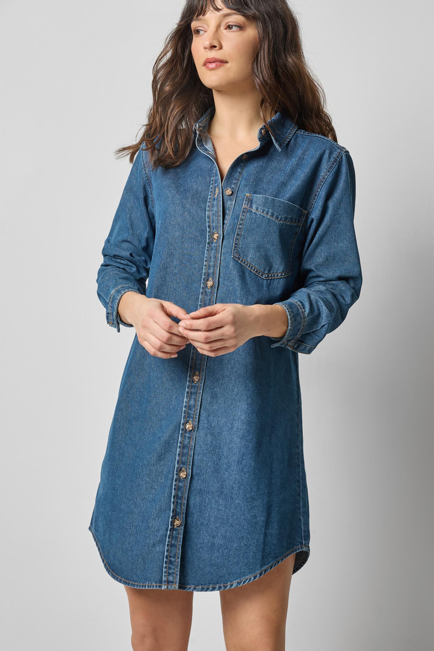 lilla p denim dress Denim Button Down Shirt Dress Grey Denim / X-Small