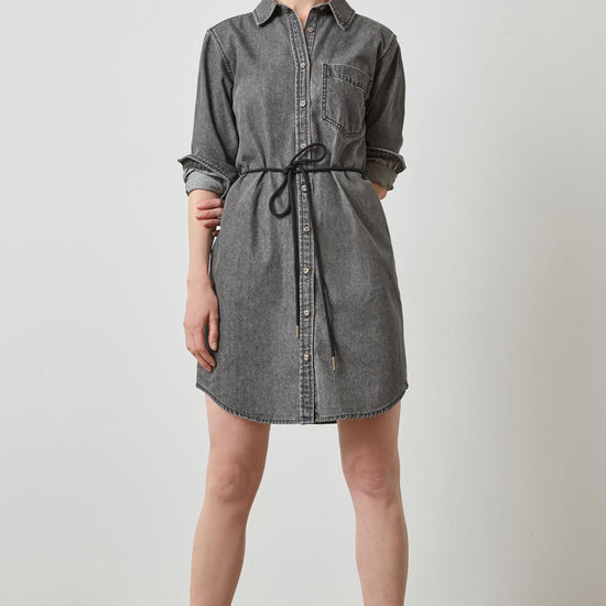 Button Down Shirt Dress in color Grey Denim Image A1