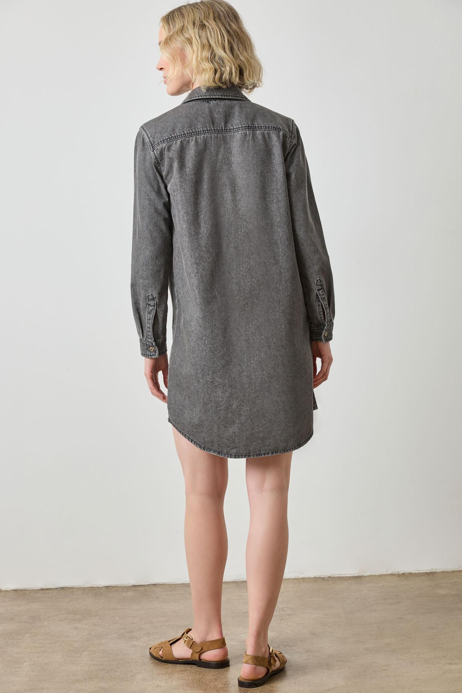 Button Down Shirt Dress in color Grey Denim Image A2