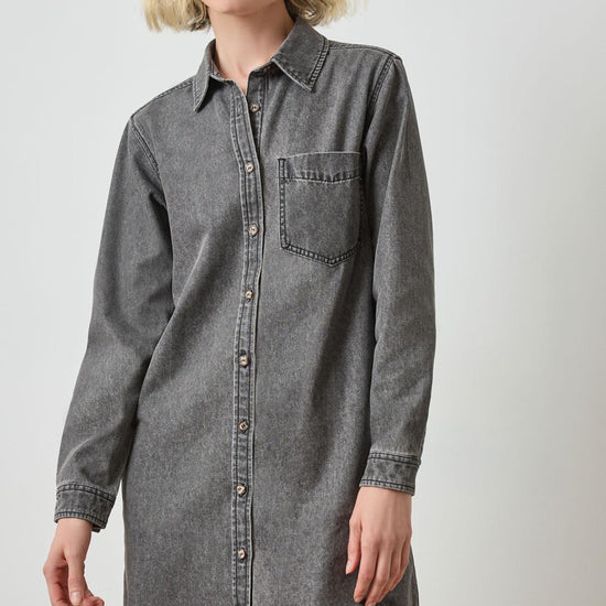 Button Down Shirt Dress in color Grey Denim Image A3