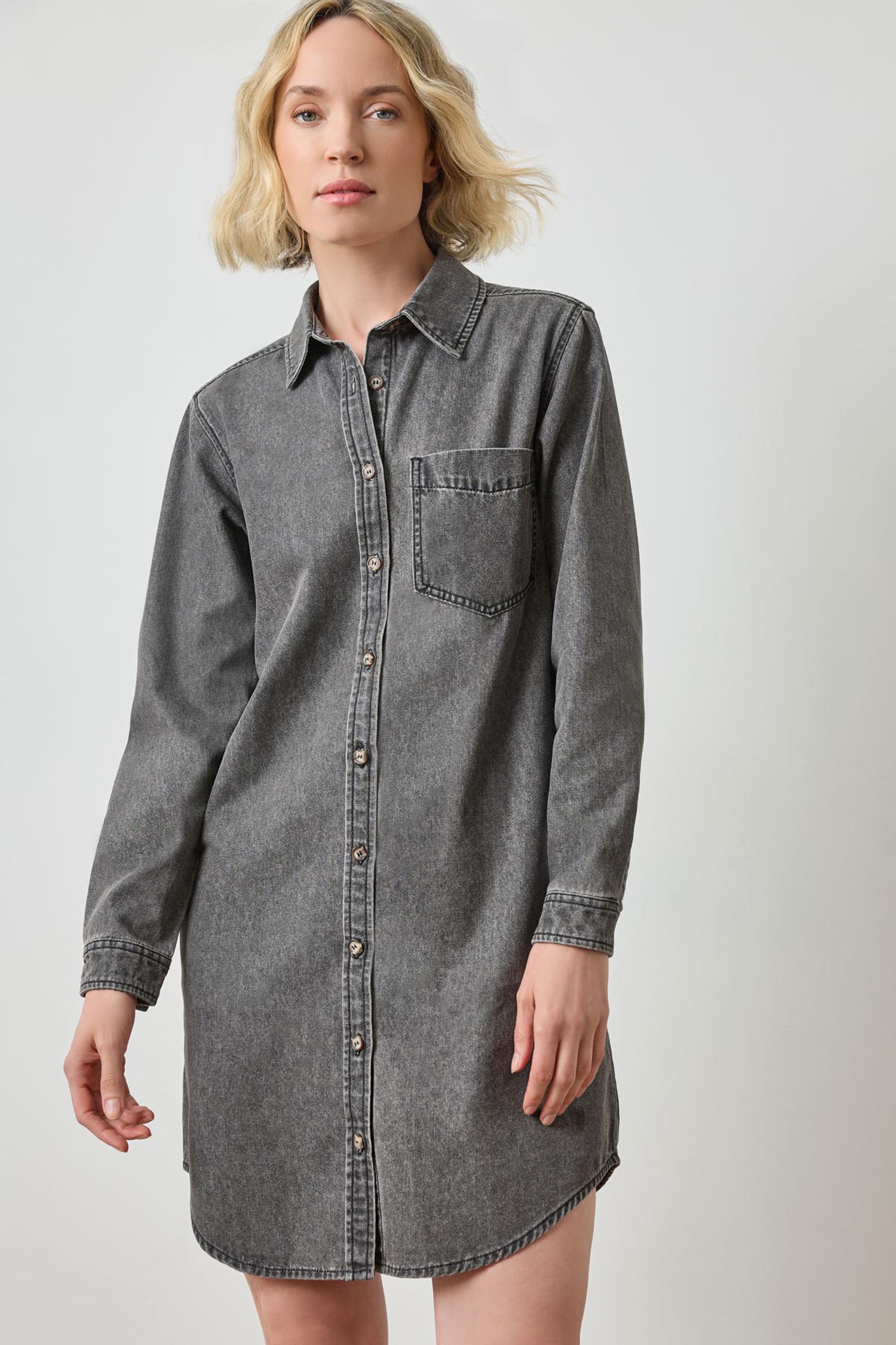 Button Down Shirt Dress in color Grey Denim Image A3