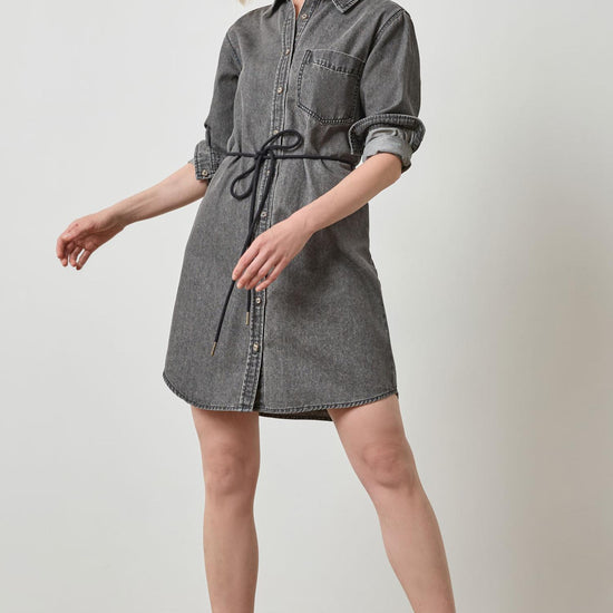Button Down Shirt Dress in color Grey Denim Image A4