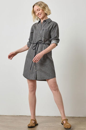 Button Down Shirt Dress Womens Dress Grey Denim A4