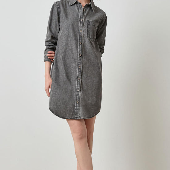 Button Down Shirt Dress in color Grey Denim Image A5
