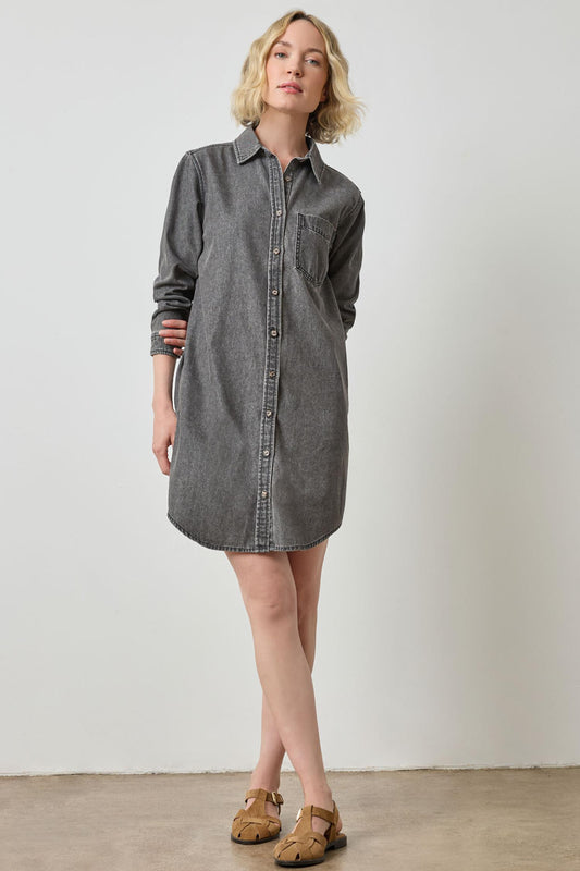 Button Down Shirt Dress in color Grey Denim Image A5