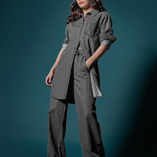 Button Down Shirt Dress in color Grey Denim Image C0
