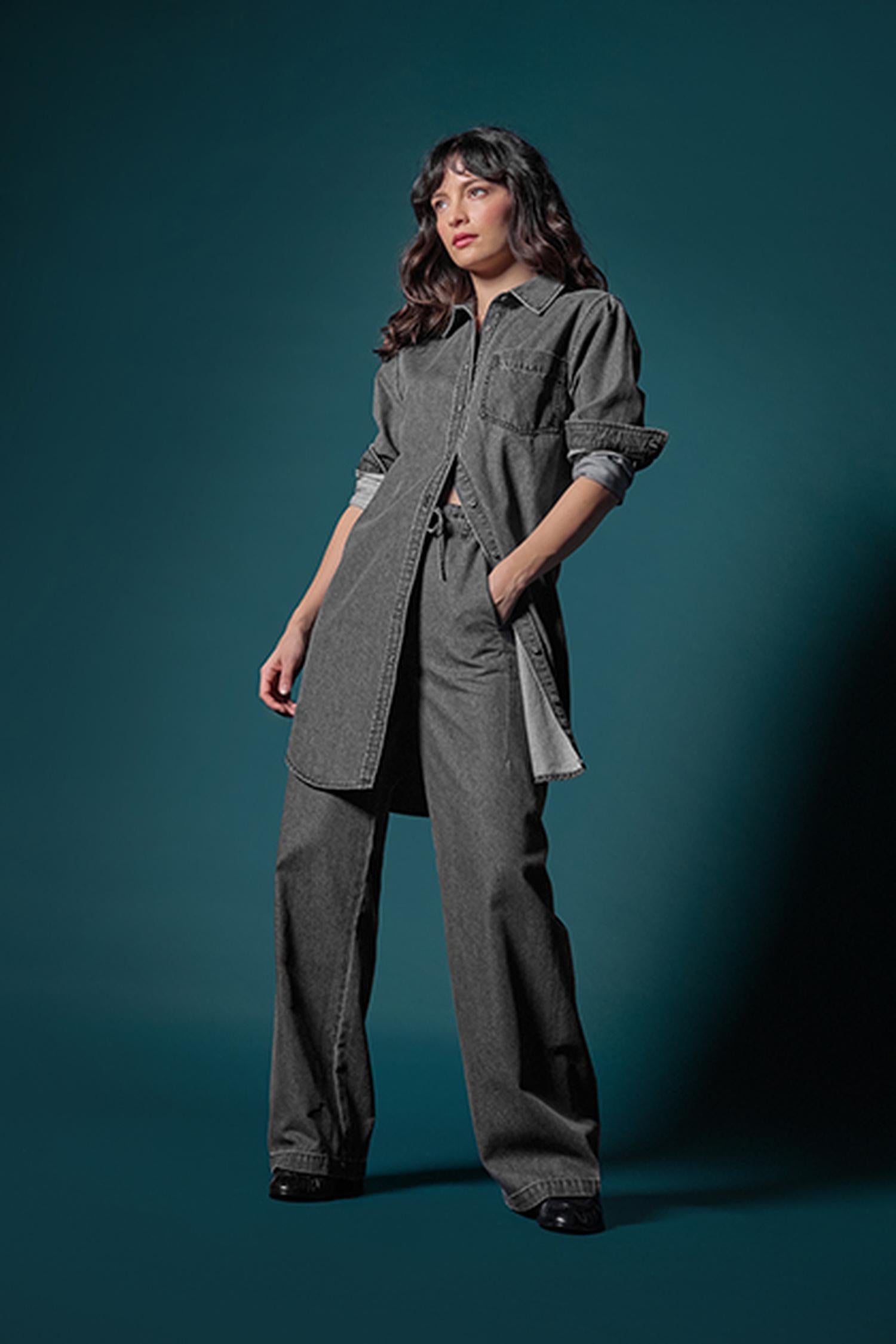 Button Down Shirt Dress in color Grey Denim Image C0