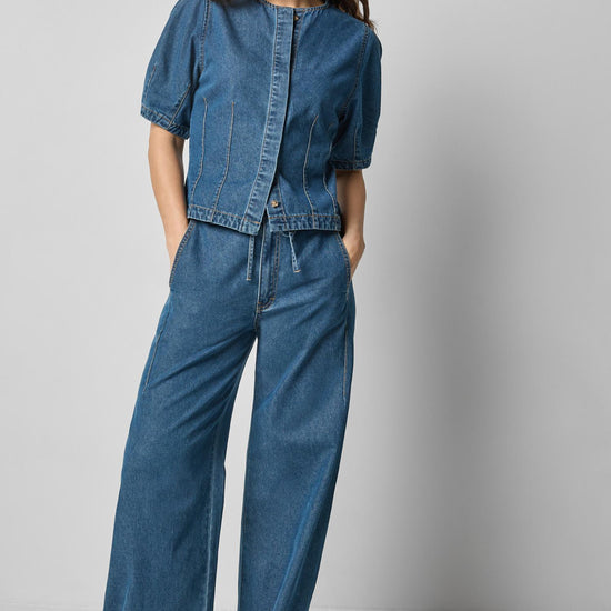 Denim Full Sleeve Seamed Top in color Blue Denim Image A0